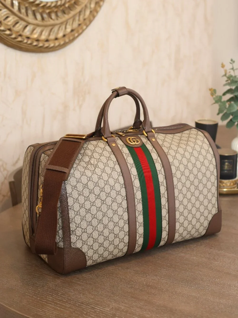 Gucci Ophidia Large GG Supreme Web Duffle Weekender Bag